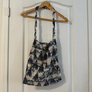 FREE PEOPLE blue and white patterned canvas reuseable tote bag.
